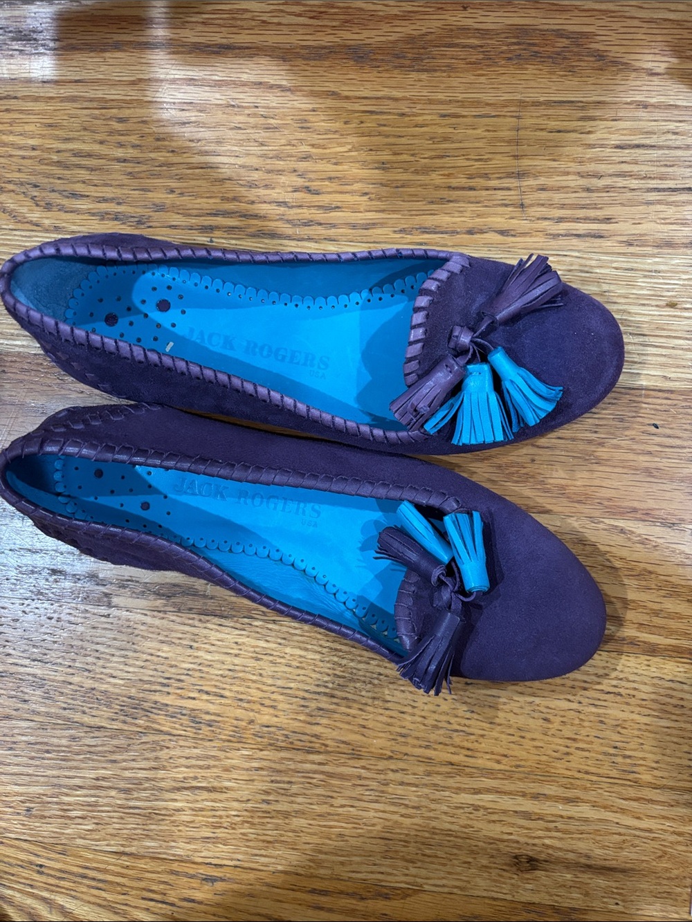 Jack Rogers Purple Suede Flats with Turquoise Tassels